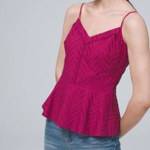 WHBM White House Black Market Eyelet Cami Top Womens 4 Purple Tank Smocked 5111X